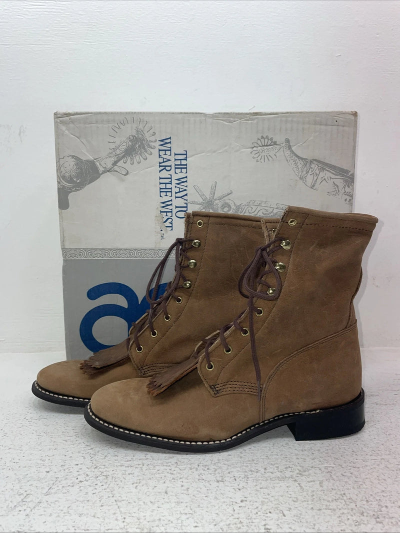 New Men’s Brown Lace Up Acme Cowboy Boots. 18069 8 M. 3-64