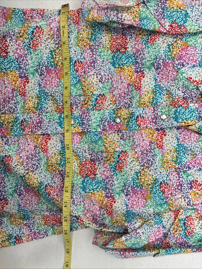 New Women’s H Bar C Multicolor Design Short Sleeve Pearl Snap Size 34 LL-89