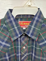 New Men’s ELY Plains Green Blue Plaid Long Sleeve Pearl Snap 16.5 Large Q-85