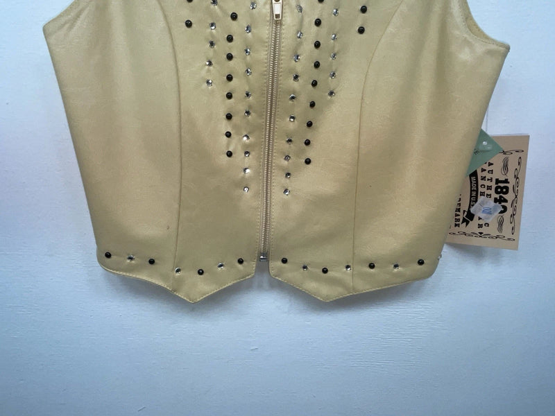 New Women Yellow With Bling 1849 Cut Off Zip Up Vest S #77872 3B-65