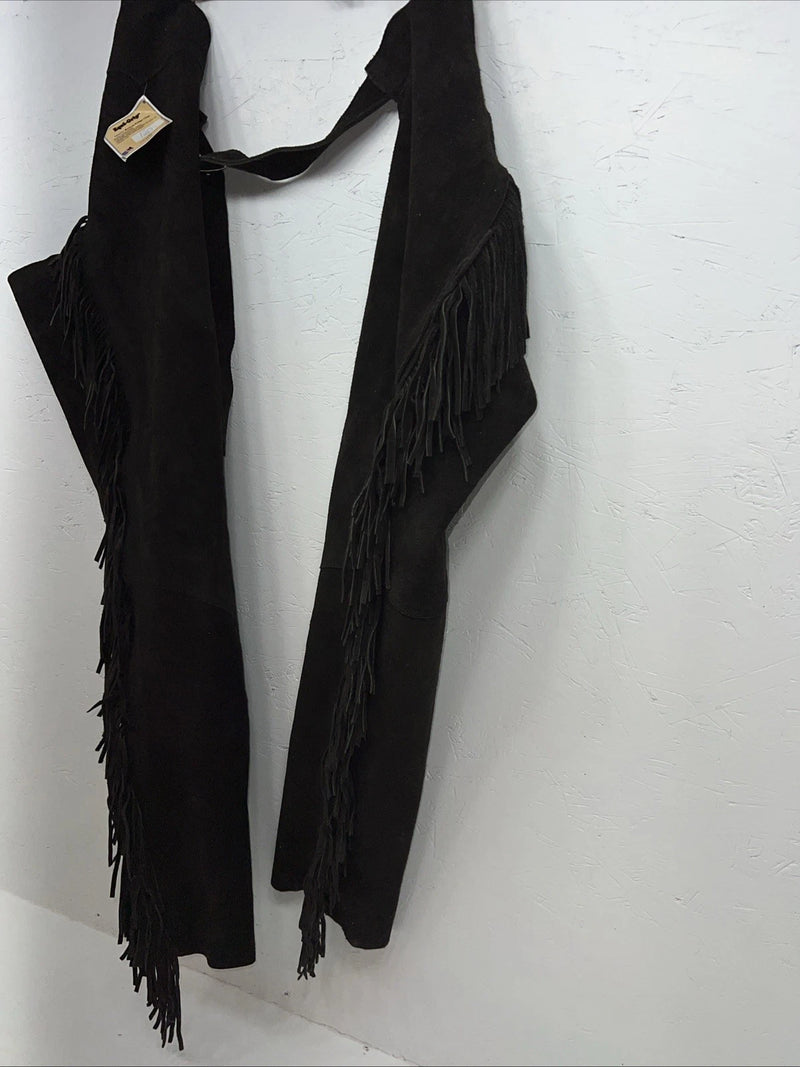 New Equi-grip Brown Show Chaps With Fringe Adjustable Waist 38” L-37