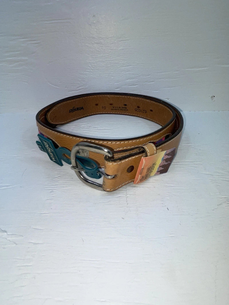 New Brown Genuine Leather Wrangler Stripes And Pendent 34” Belt #621026 Z-146