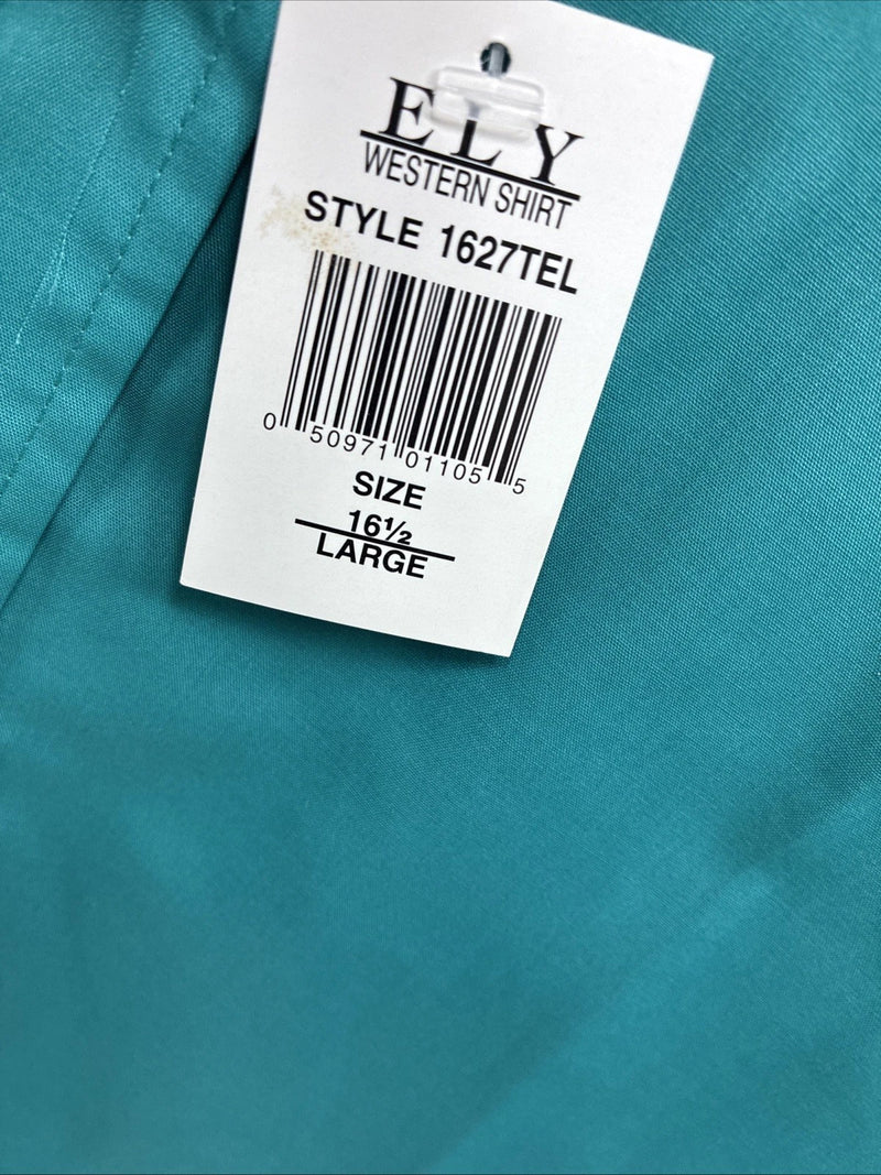 New Men’s ELY Cattleman Teal Short Sleeve Pearl Snap 16.5 Large M-42