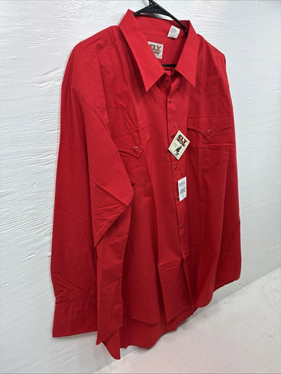 New Men’s ELY Cattleman Red Long Sleeve Pearl Snap 18.5 X 35 2XL AA-62