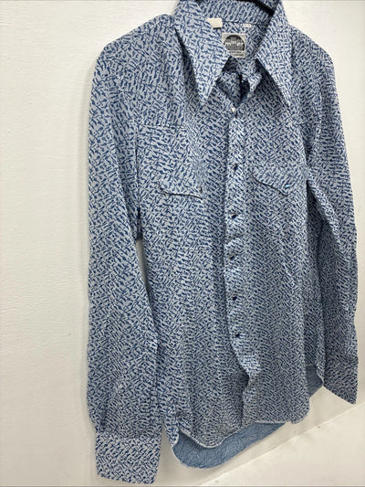 New Men’s Miller Blue Deigned Long Sleeve Pearl Snap 15.5 Medium II-102