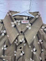 New Men’s ELY Plains Tan Black Floral Long Sleeve Pearl Snap 16 X 36 Large X-64