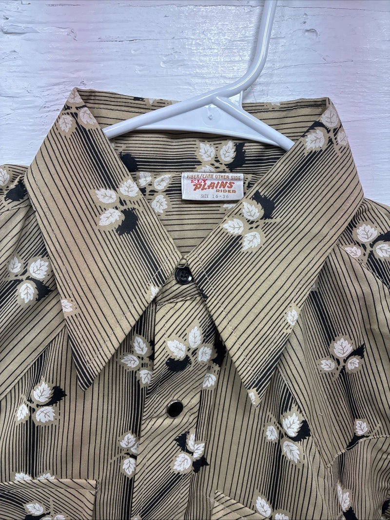 New Men’s ELY Plains Tan Black Floral Long Sleeve Pearl Snap 16 X 36 Large X-64