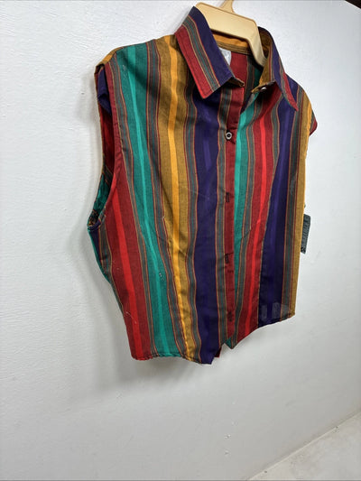 New Women’s Cowboy Threads Stripe Sleeveless Button Up Size Small TT-81