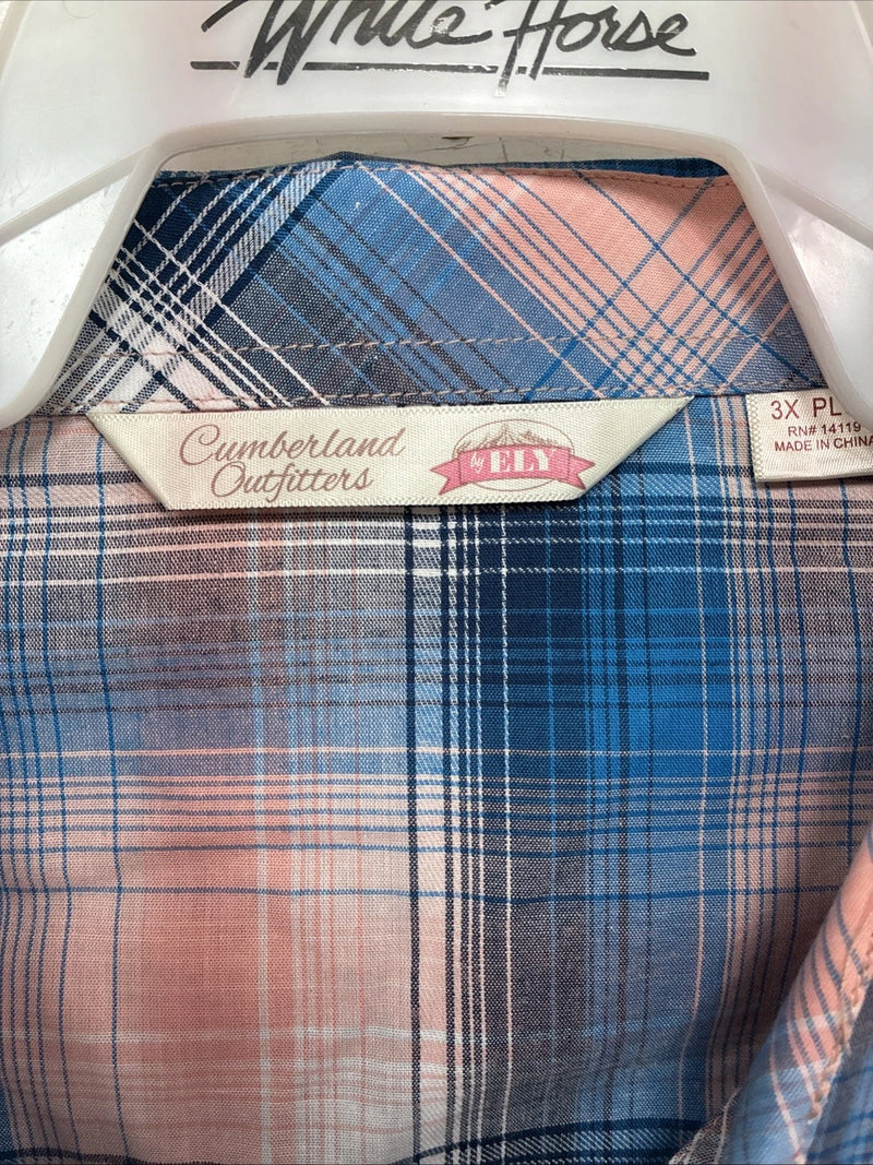 New Girls Cumberland Blue Pink Plaid Long Sleeve Pearl Snap 3XL CC-111