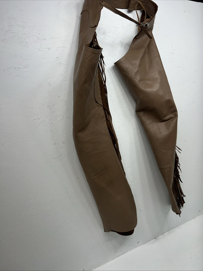 NOS Brown Show Chaps With Fringe Adjustable Waist 33” I-64