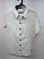 New Women’s Denim Jeans White Short Sleeve Button Up Large MM-139
