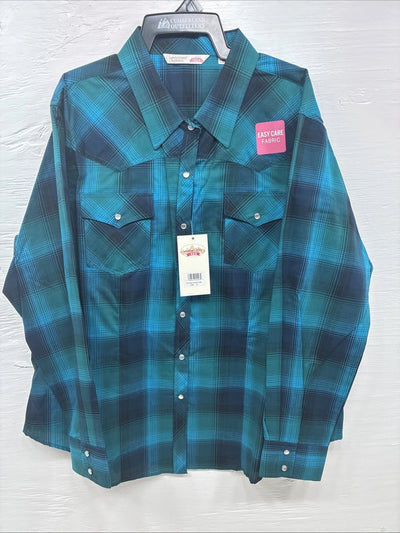 New Girls Cumberland Blue Plaid Long Sleeve Pearl Snap Size 2XL CC-120