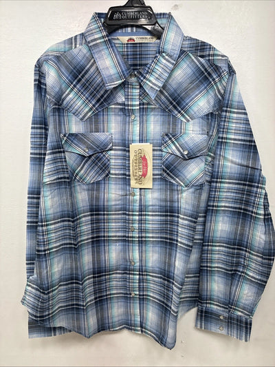 New Women’s Cumberland Blue Purple Plaid Long Sleeve Pearl Snap Size 1X TT-114
