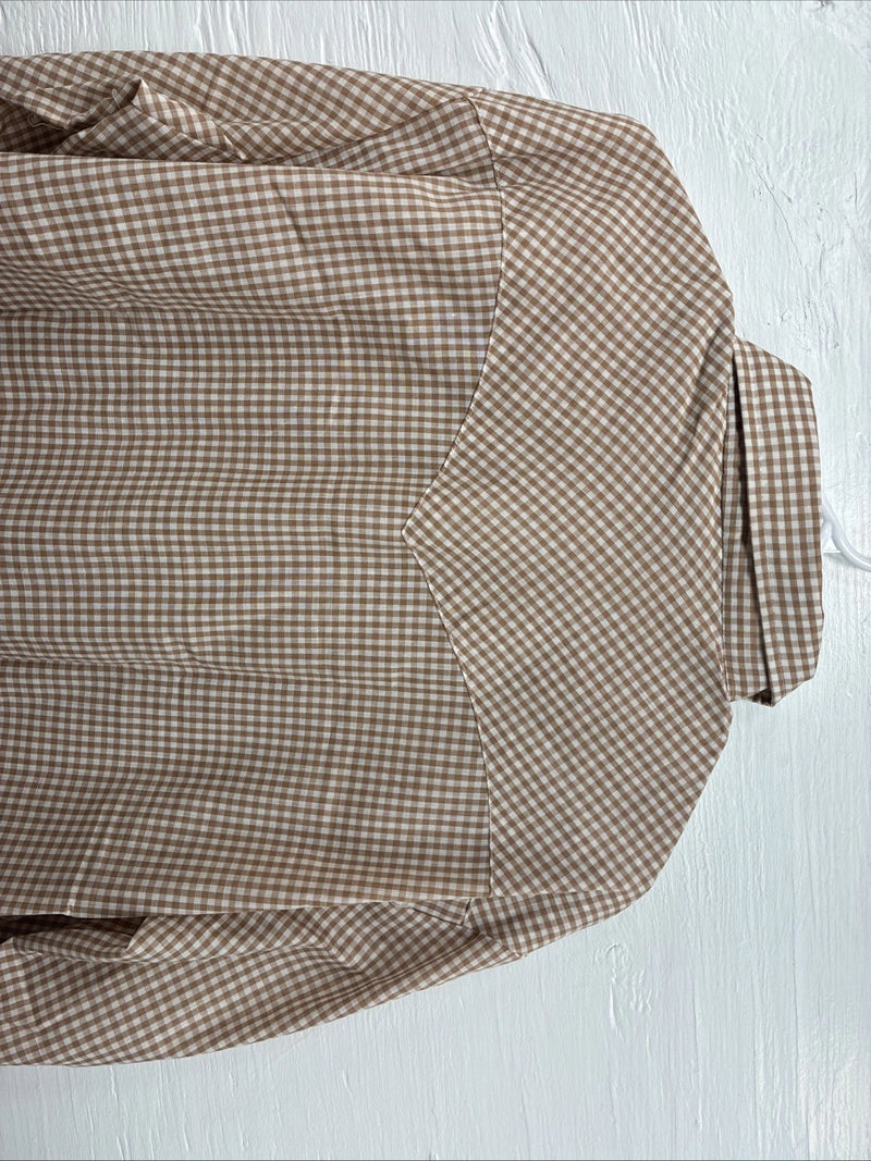New Men’s Circle S Brown White Checkered Long Sleeve Pearl Snap XL R-14