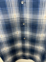 New Men’s Blue Paid ELY Cattleman Long Sleeve Pearl Snap Shirt. Large P-54