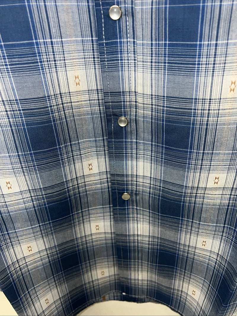 New Men’s Blue Paid ELY Cattleman Long Sleeve Pearl Snap Shirt. Large P-54