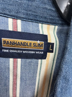 New Men’s Panhandle Slim Multicolor Stripe Long Sleeve Button Up Large Q-52