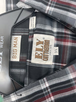 New Men’s ELY Cattleman Black Red Long Sleeve Pearl Snap 3XL E-33