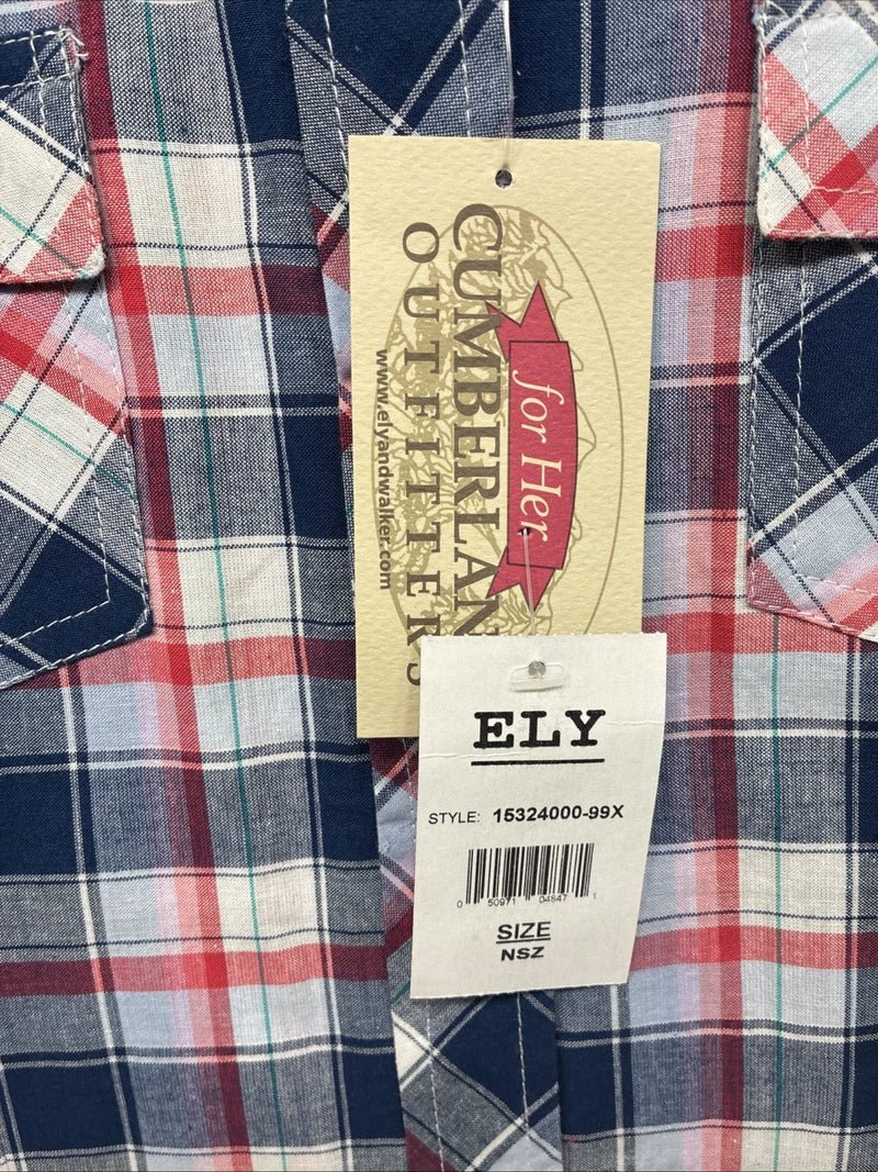 New Women’s Cumberland Blue Plaid Long Sleeve Pearl Snap 3XL GG-57