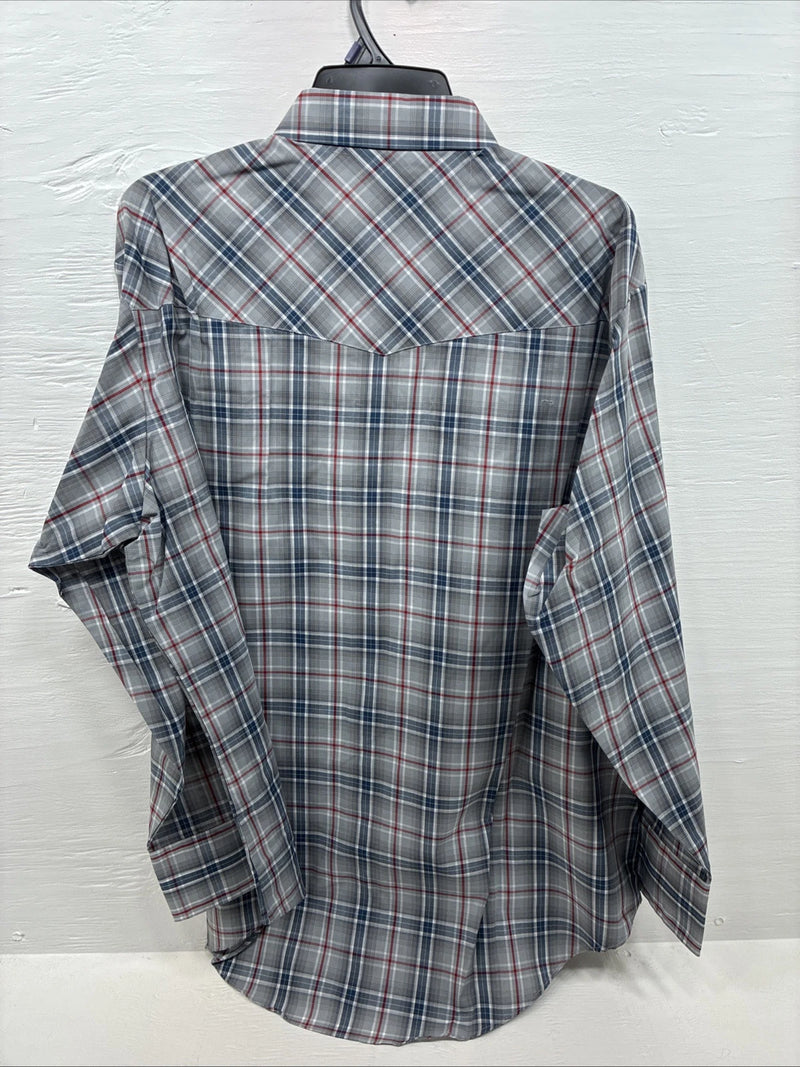 New Men’s ELY Cattleman Gray Multiple Flannel Long Sleeve Pearl Snap 2XL F-62