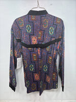 New Women’s Mine & Bills Purple Design Long Sleeve Button Up Small YY-132