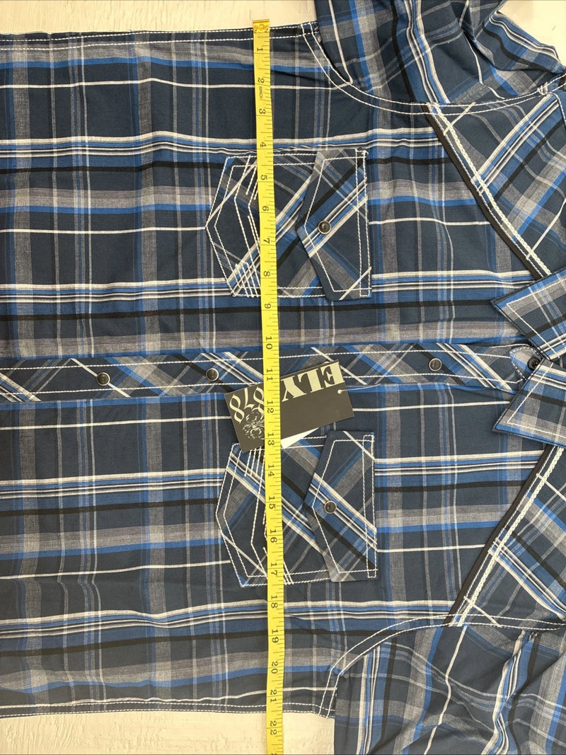 New Men’s ELY 1878 Plus Gray Plaid Short Sleeve Pearl Snap Large X-59