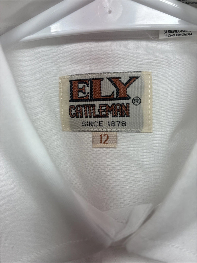 New Kids ELY Classic White Long Sleeve Pearl Snap Size 12 CC-113