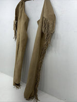 New Tan Congress Leather Show Chaps With Fringe Adjustable Waist 44” L-45