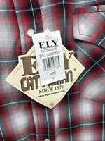 New Men’s ELY Cattleman Red Gray Plaid Short Sleeve Pearl Snap Large X-21