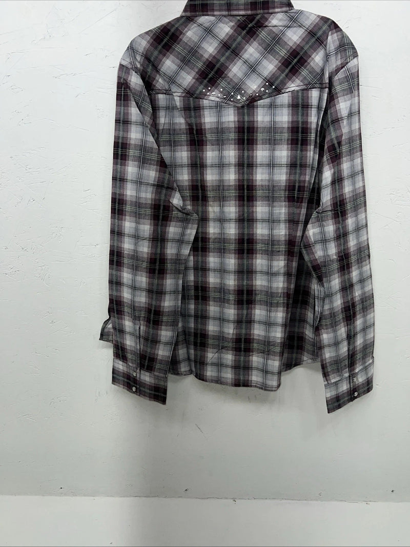 New Women’s Purple Cumberland Outfitters Long Sleeve Pearl Snap Shirt 1X S-33