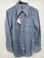 New Men’s Miller Blue Deigned Long Sleeve Pearl Snap 15.5 Medium II-103