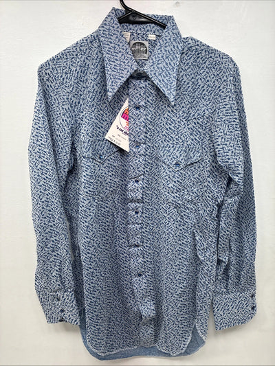 New Men’s Miller Blue Deigned Long Sleeve Pearl Snap 15.5 Medium II-103