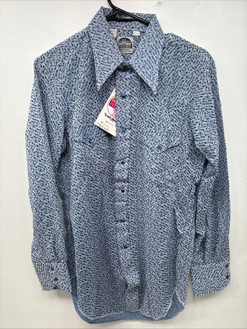 New Men’s Miller Blue Deigned Long Sleeve Pearl Snap 15.5 Medium II-103