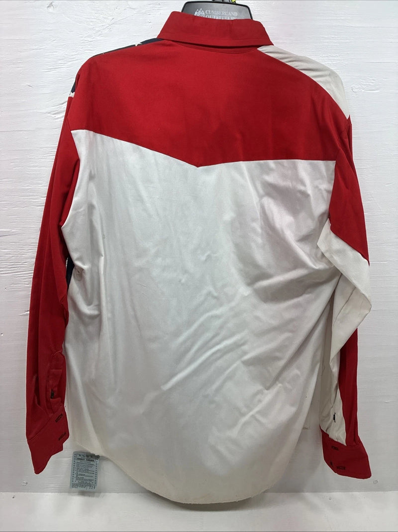 New Men’s Cowboy Threads Red White Blue Long Sleeve Button Up Large Q-57