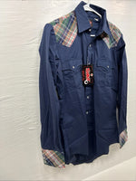 New Men’s Western Shirt Blue Plaid Long Sleeve Pearl Snap 15 X 33 Medium T-93