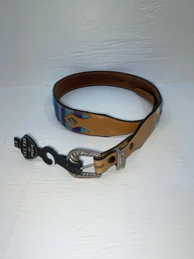 New Brown Genuine Leather Textan Colored Stripes 34” Belt #028856 Z-148