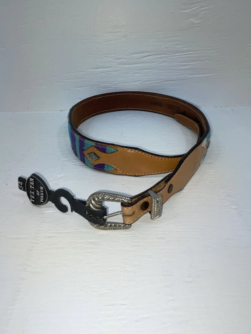 New Brown Genuine Leather Textan Colored Stripes 34” Belt #028856 Z-148