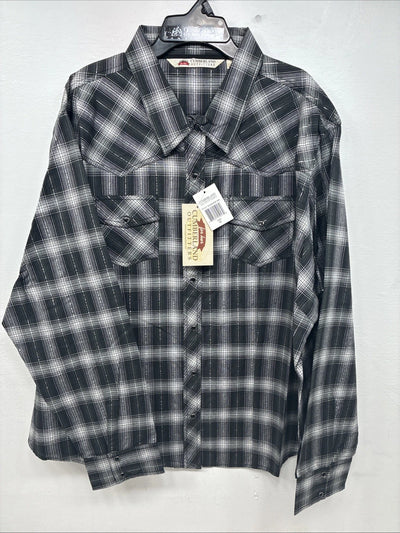 New Women’s Cumberland Black Plaid Long Sleeve Pearl Snap 3XL GG-67