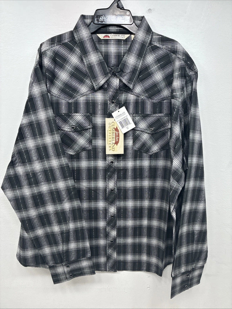 New Women’s Cumberland Black Plaid Long Sleeve Pearl Snap 3XL GG-67