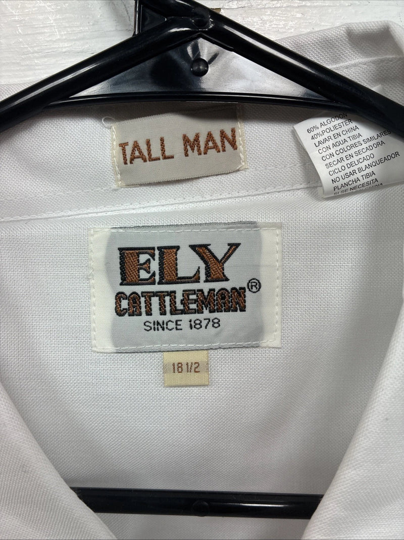New Men’s ELY Cattleman Simple White Short Sleeve Pearl Snap 18.5 2XL M-74