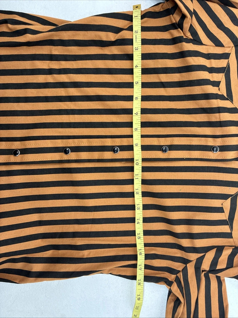 New Women’s H Bar C Orange Black Stripe Long Sleeve Pearl Snap Size 34 LL-103