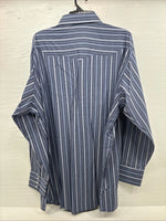 New Men’s White Horse Dark Blue Stripe Long Sleeve Pearl Snap 2XL H-46