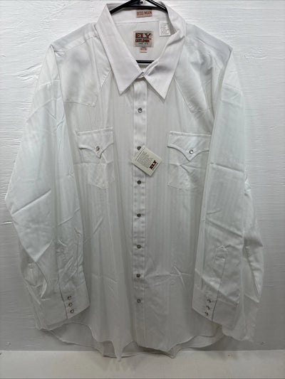 New Men’s ELY Cattleman White Designed Long Sleeve Pearl Snap 19.5 X 36 3XL T-47