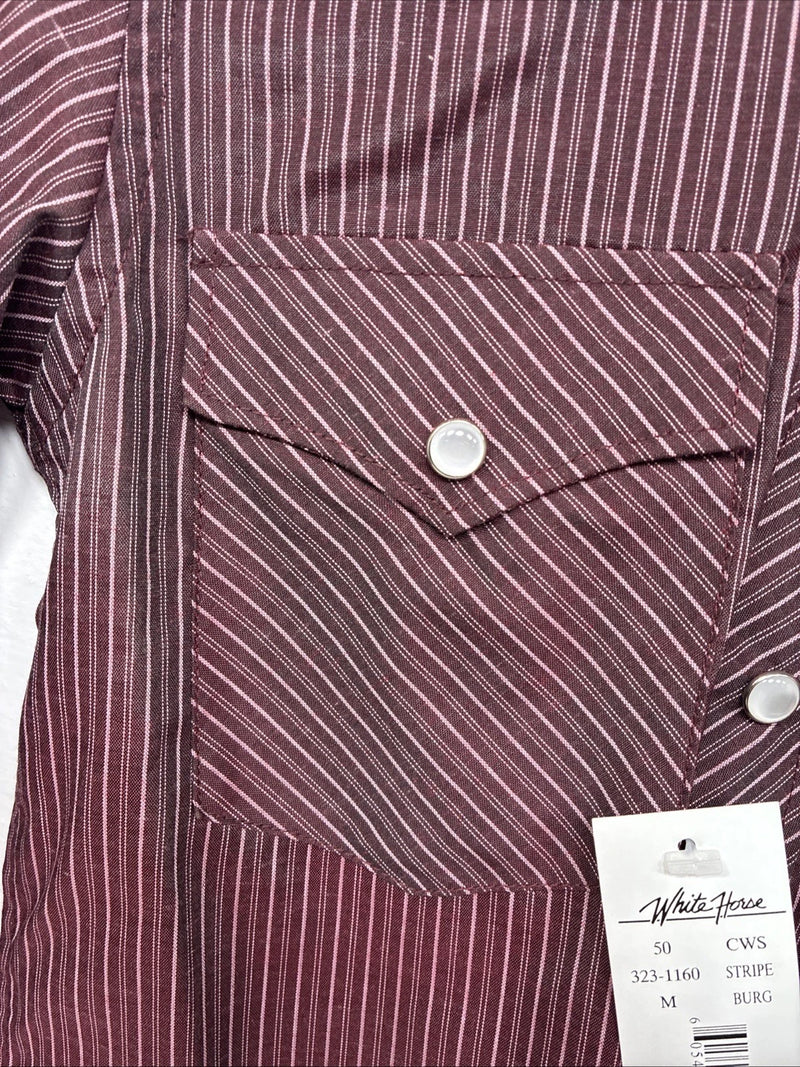 New Kids White Horse Purple Stripe Long Sleeve Pearl Snap Medium DD-73 