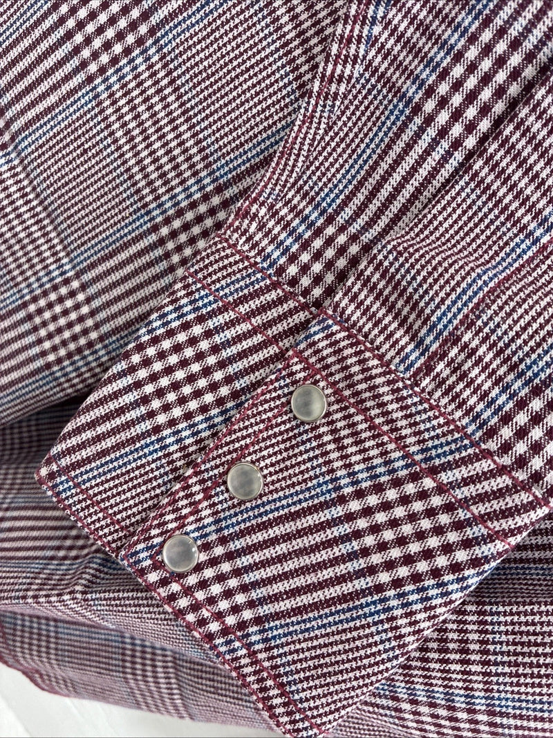 New Men’s Champion Western Red Plaid Long Sleeve Pearl Snap 15 Medium AA-64