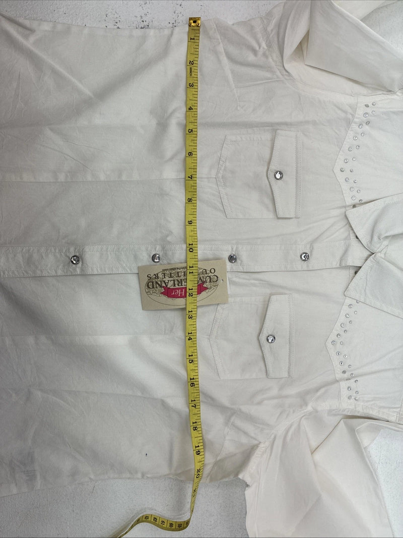 New Women’s Cumberland White Gem Long Sleeve Pearl Snap Large II-98