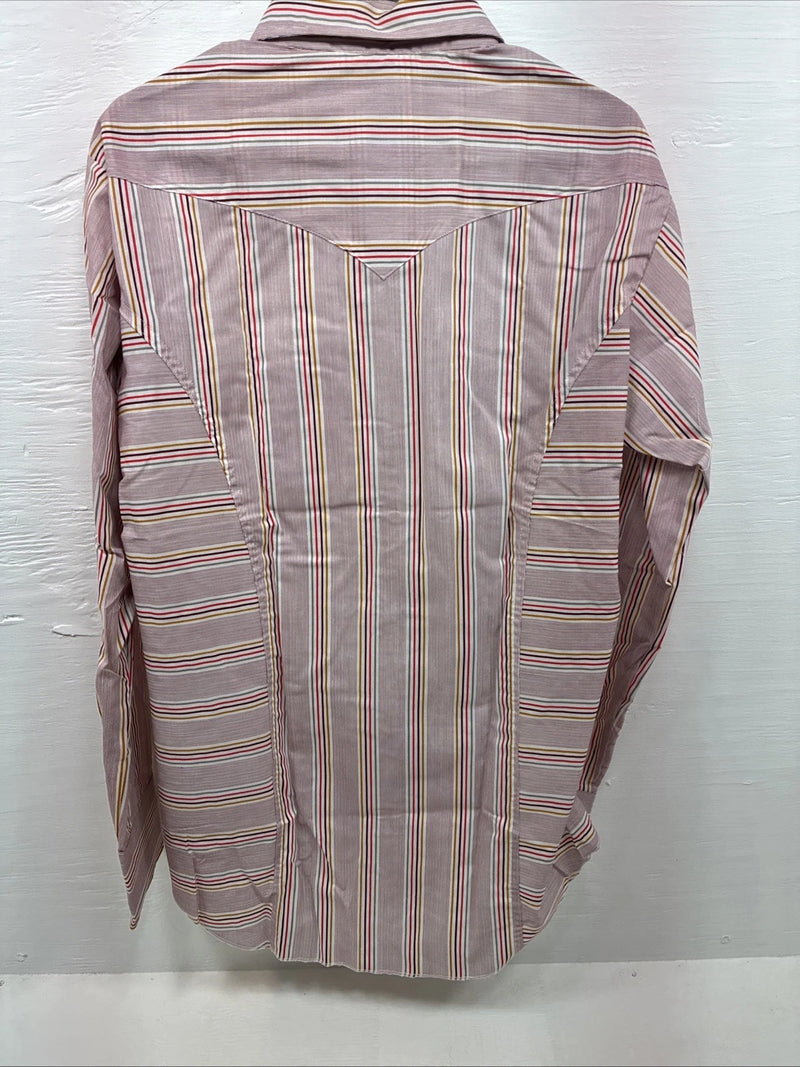New Men’s Tem Tex Pink Multicolor Stripe Long Sleeve Pearl Snap 16 Large M-27