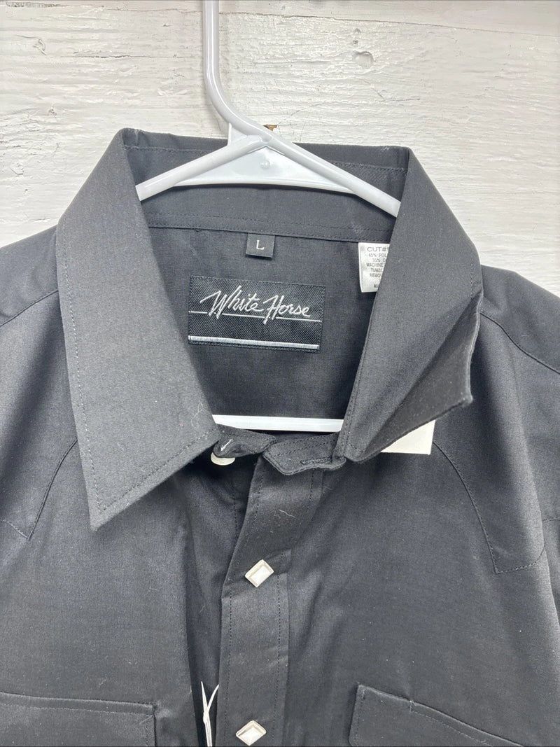 New Men’s White Horse Black Long Sleeve Pearl Snap Large AA-59