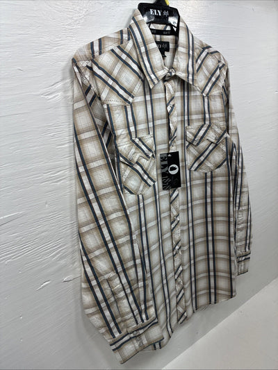 New Men’s ELY 1878 Multicolor Plaid Long Sleeve Pearl Snap Large Q-42