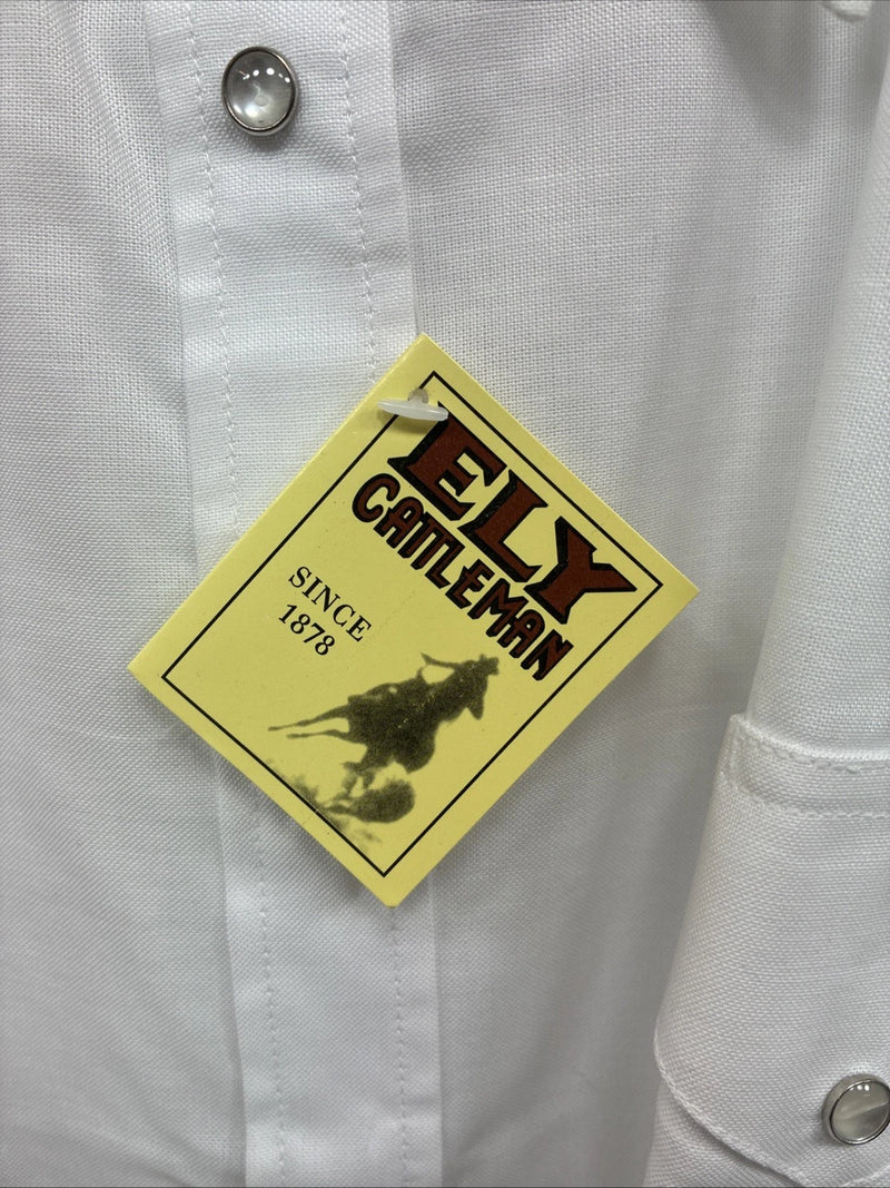 New Men’s ELY Cattleman Simple White Short Sleeve Pearl Snap 18.5 2XL M-74
